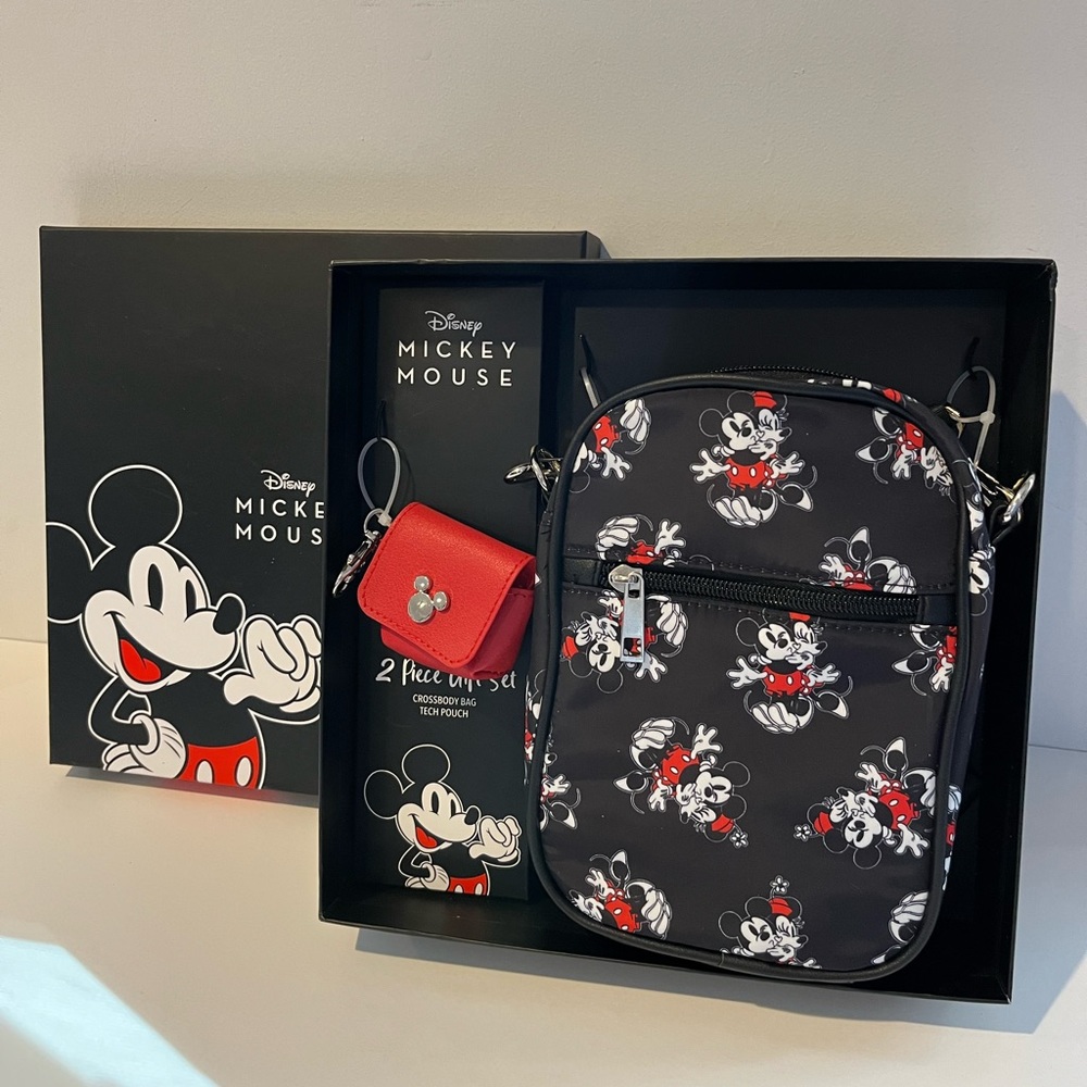 Mickey Mouse Crossbody Bag & Tech Pouch Gift Set Bag 8" x 6" x 2" Adjust Strap